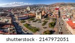 Huancayo, Peru: Aerial pananoramic view of the main square park of Huancayo city