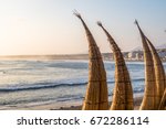 Huanchaco Beach and the traditional reed boats (caballitos de totora) - Trujillo, Peru