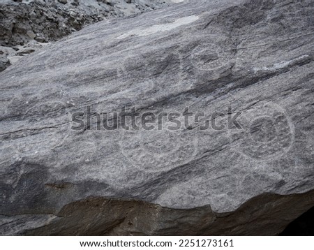 Huancor petroglyphs, geometrical figures carved in the rock, spheres, circles, ancient culture, Peru, South America