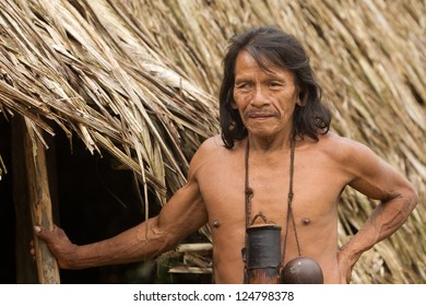 Huaorani Male Portrait Waorani Reserve Yasuni National Park Ecuador