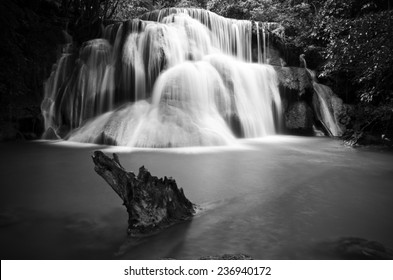 Huay Mae Kamin , beautiful waterfall in green forest, black and white - Powered by Shutterstock