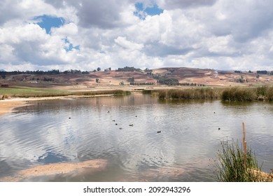 Huaypo lake in Cusco Peru. Natural landscape in Peruvian Andes. Countryside scene.