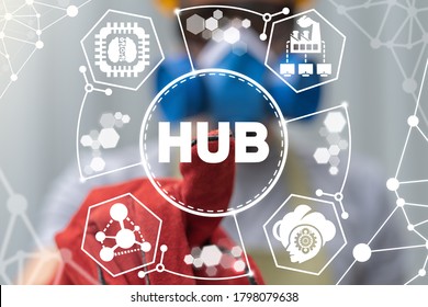 Hub Network Industrial Data Technology Concept. Industry 4.0.