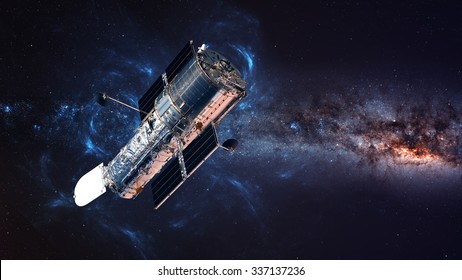 The Hubble Space Telescope in orbit above the Earth. Elements of this image furnished by NASA. - Powered by Shutterstock