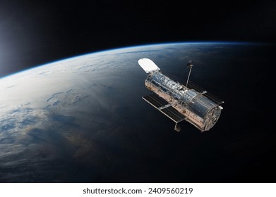 The Hubble space telescope in outer space. Elements of this image furnished by NASA. - Powered by Shutterstock