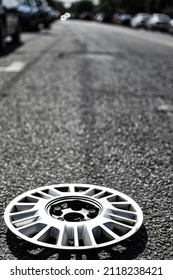 Hubcap lying on the road