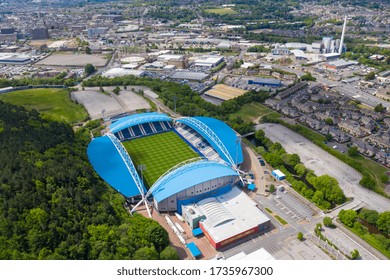 Huddersfield UK, 19th May 2020: Aerial Photo Of The John Smith's Stadium Home Of The Huddersfield Town Football Club And The Town Centre Of Huddersfield Borough Of Kirklees In West Yorkshire Britain