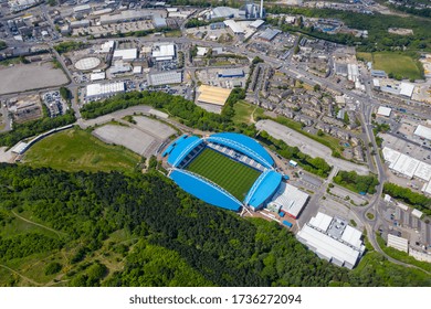 Huddersfield UK, 19th May 2020: Aerial Photo Of The John Smith's Stadium Home Of The Huddersfield Town Football Club And The Town Centre Of Huddersfield Borough Of Kirklees In West Yorkshire Britain