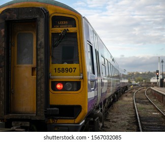 Huddersfield, Yorkshire, UK - 4/10/2018 Leeds Train Ready To Depart Huddersfield Station