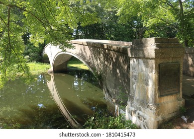 Hudson, MA - September 6 2020: The Taylor Memorial Bridge In Wood Park