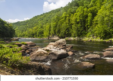 The Hudson River as it flows through the the Hudson Gorge in the Adirondacks Mountains of upstate New York