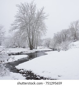 Hudson Valley Creek In A Snowy Winter Landscape