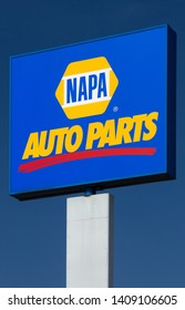 HUDSON, WI/USA - MAY 12, 2019: Napa Auto Parts Retail Store Exterior And Trademark Logo.