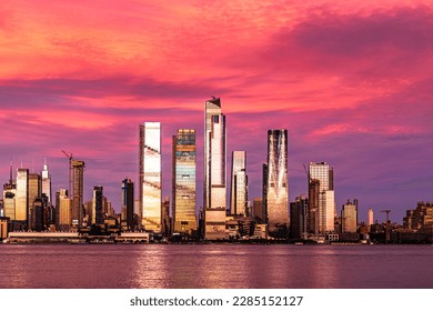 Hudson Yards from New Jersey Amazing and Colorful Pink Sky Sunset, 2022 - Shutterstock ID 2285152127