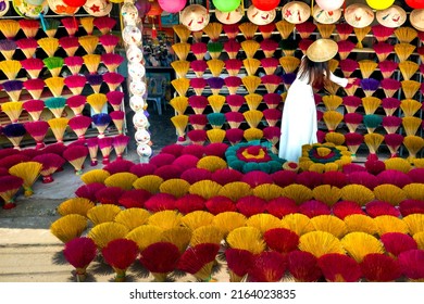 Hue City, Vietnam - April 27, 2022: Colorful traditional Vietnamese incense sticks at a workshop in a village near Hue city, Vietnam