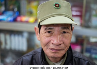 Hue / Vietnam - January 20, 2020: Portrait Of Vietnamese Adult Man With Communist Army Hat