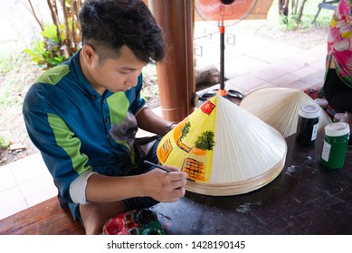 Hue, Vietnam - June 1, 2019. The Workman Decor Conical Hat To Sell To Tourists