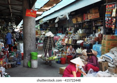 HUE, VIETNAM - June, 11 2015: a local street market in Hue, Vietnam.