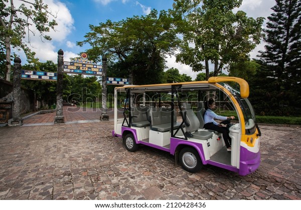 HUE, VIETNAM-OCTOBER 20: Coach car atThe Imperial\
City, Established as the capital of unified Vietnam in 1802 CE,\
it\'s also the cultural and religious centre under the Nguyen\
Dynasty on Oct 20, 2014