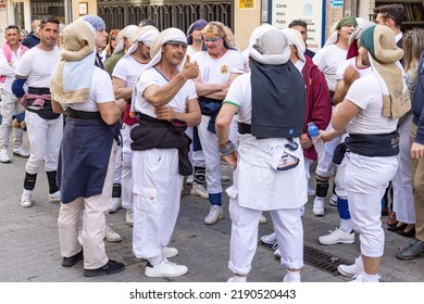 Huelva, Spain - April 10, 2022: A Group Of Costalero Bearers With The Costal (Sack) Piece Of Cloth That Bearers Place On Their Head And Neck To Better Carry The Pasos (platform Or Throne) Of Holy Week