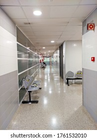 Huelva, Spain - June 16, 2020: Corridor Inside Hospital  Juan Ramon Jimenez In Huelva, Spain