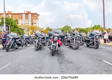 Huelva, Spain - October 30, 2021: Harley Davidson Motorcycle Of Spanish Royal Guard