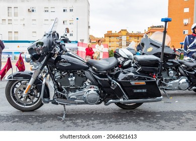 Huelva, Spain - October 30, 2021: Harley Davidson Motorcycle Of Spanish Royal Guard