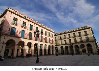 Huesca (Aragon, Spain) - An ancient square at evening
