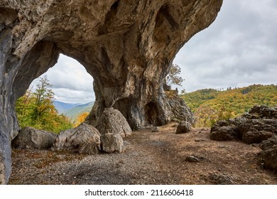 The huge arch of the outlaw surah, the oltet gorges, gorj county romania - Shutterstock ID 2116606418