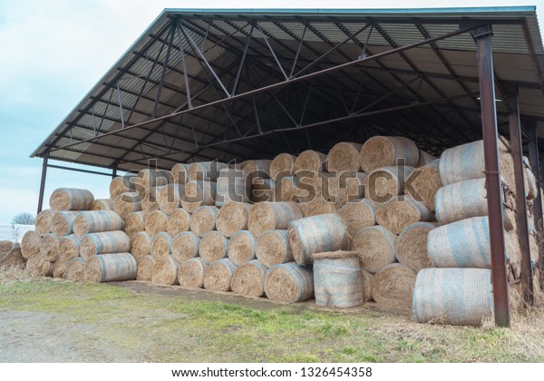 Huge Barn Storing Hay Large Bales Stock Photo Edit Now 1326454358