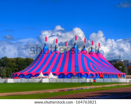Huge Big Top Circus Tent, Built up for a Music Festival on a Sunny Day in the Park