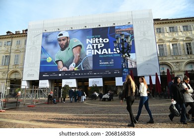 Huge Billboard In Main Square Welcome The Oncoming Nitto ATP Finals Tournament Turin Italy November 2 2021