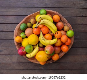 Huge Bowl Full Of Colorful And Tasty Fruits. All Vitamins In One Plate.