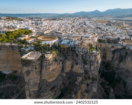 A huge cliff surrounds the west of the city of Ronda in Andalusia, Spain