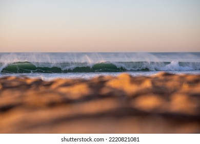 Huge Crashing Wave With No People On The Beach