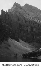 Huge dramatic mountain scape in black and white