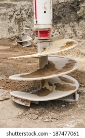 Huge Drilling Auger  Close Up Of A Dirt Drill Used To Open Up Holes In Construction Sites