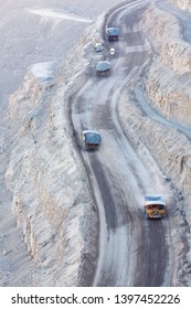 Huge Dump Trucks In A Copper Mine In Chile