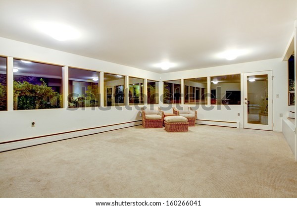 Huge Empty Recreation Room Fireplace Tv Interiors Stock Image