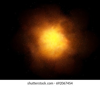 Huge, Extremely Hot Explosion With Sparks And Hot Smoke, Against Black Background