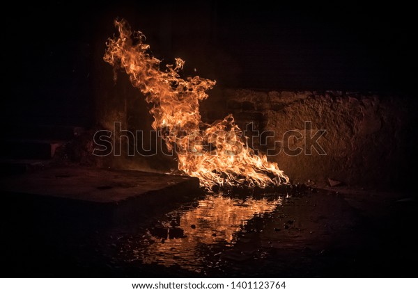 Huge Fire Burning Off Lubricant Oil Stock Photo Edit Now 1401123764