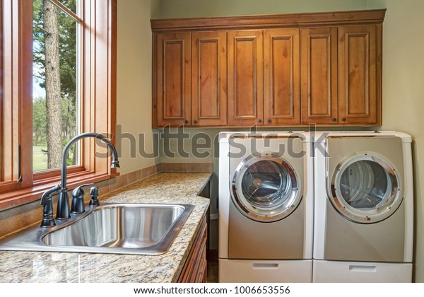 Huge Laundry Room White Washer Dryer Stock Image Download Now