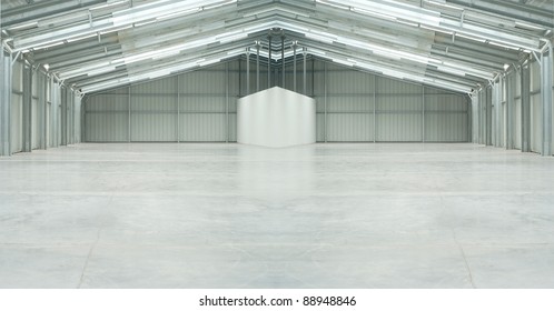 Huge Light Warehouse In Gray With Strange Form