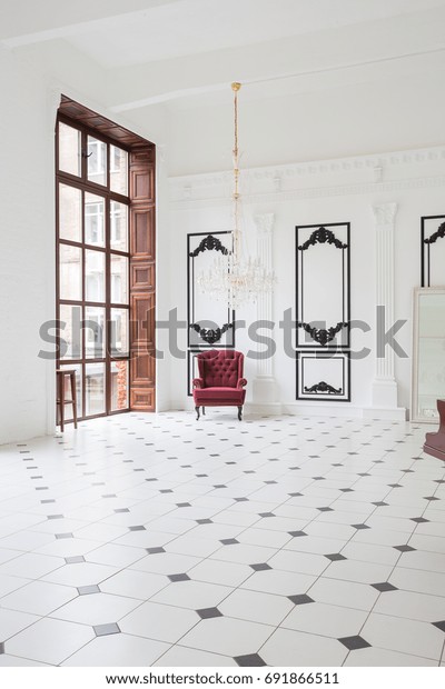 Huge Luxury White Hall Unique Interior Interiors Stock Image