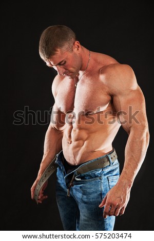 huge man strong body muscles wearing stock photo edit now