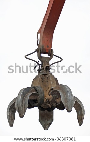 A huge mechanical claw isolated on white