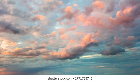 Huge Natural sky background - Panoramic Sunrise Sundown Sanset Sky with colorful clouds, without any birds. Big size sky panoramic view - Powered by Shutterstock