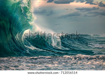 Huge ocean wave during storm. Sea water background in rough conditions