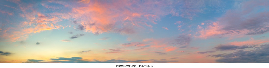 Huge Panoramic view of  Sunset  Sunrise Sundown Sky with colorful clouds, long panorama, crop it - Shutterstock ID 1932983912