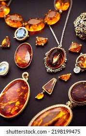 A Huge Pile Of Luxury Jewelry, Burmese Amber Pendants Setting With 18k Gold Or Silver, Along With Amber Earrings